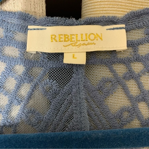 Rebellion Again Blue Sheer Mesh Kimono Duster Open Boho Floral Embroidery Sz L - Picture 8 of 13